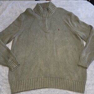 Polo Ralph Lauren Mens 2XB Olive Green Cotton Shaker Knit Quarter Zip Sweater